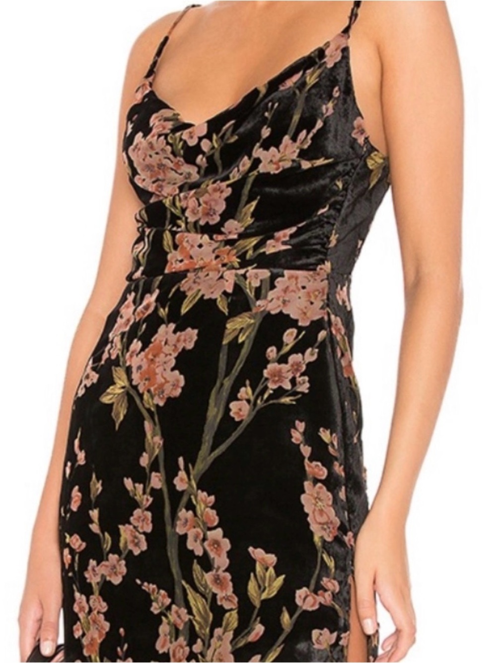 Superdown Lena Floral Cowlneck Velvet Slip Dress in Black and Blush